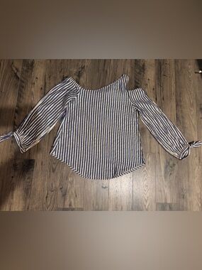 Striped Blue and White Off-Shoulder Long Sleeve Top